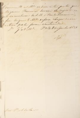 Despacho original enviado para Pedro Affonso de Carvalho, com data de 09 de junho de 1831, inform...