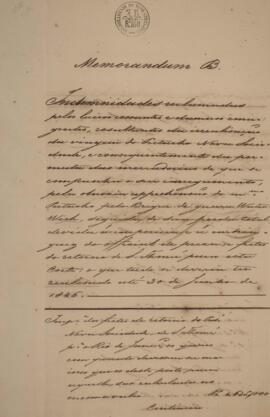 Relatório original assinado por Antonio de Souza Ribeiro, com data de 29 de fevereiro de 1860, contendo o detalhamento das contas da fatura das fazendas reclamadas pertencentes à escuna Nova Sociedade