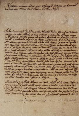 Documento referente a notícias comunicadas por Ofícios de José Gervásio Artigas (1764-1850), ao C...