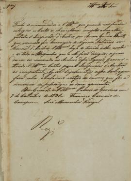 Despacho enviado de Francisco Carneiro de Campos (1765-1842) para Francisco Corrêa Vidigal (s.d-1...