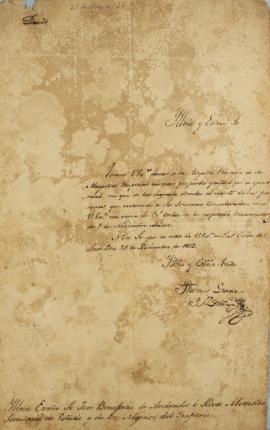 Ofício de 25 de dezembro de 1822, de Tomás García de Zuñiga (1780-1843) a José Bonifácio de Andra...