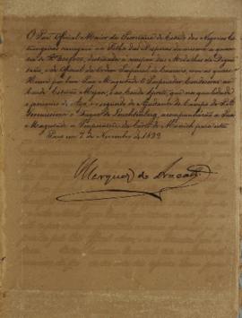 Despacho enviado por João Carlos Augusto de Oyenhausen-Gravenburg (s.d.-1838), em 07 de novembro ...