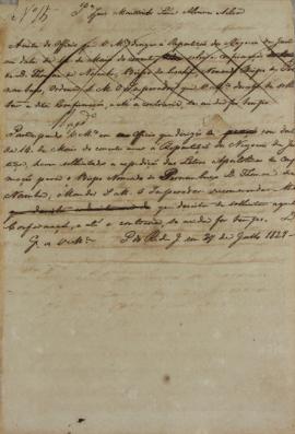 Despacho enviado para Luiz Moutinho Lima Alvares e Silva (1792-1863) em 27 de julho de 1828 e faz...