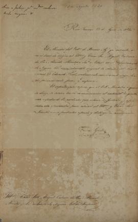 Despacho enviado por Tomás Guido (1788 – 1866) a Miguel Calmon du Pin (1794-1865), em 13 de agost...