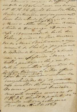 Minuta de 14 de abril de 1828, endereçada a William Henry DeCourcy Wright, cônsul dos Estados Uni...