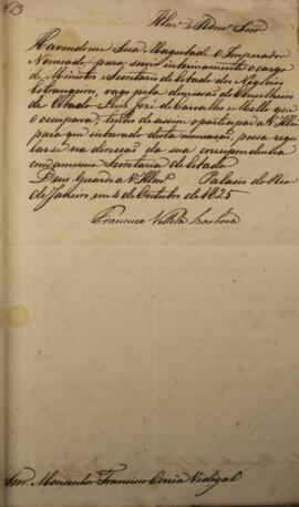 Carta Patente original encaminhada por Francisco Villela Barbosa, Visconde de Paranaguá (1769-184...