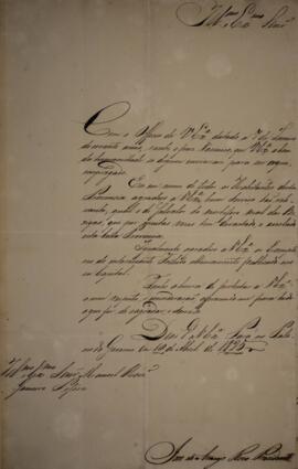 Cópia de ofício enviado por José de Araújo Rozo, para Manoel Rodrigues Gameiro Pessoa (s.d.-1846)...