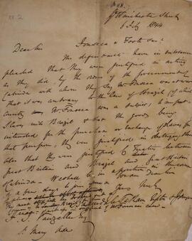 Informe original com data de 6 de fevereiro de 1844, no qual se registra  as alegações para as defesas dos réus do processo de Manoel Pinto da Fonseca contra John Foote e Henry James Matson, sob a justificativa de que agiram conforme as ordens do governo britânico.