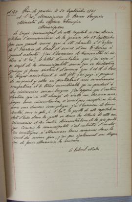 Despacho nº 128, de 20 de setembro de 1821, de Jean-Baptiste Maler (s.d.), Cônsul-geral da França...