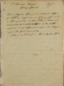 Minuta enviada ao monsenhor Francisco Corrêa Vidigal (s.d-1838) em 12 de agosto de 1825. O docume...