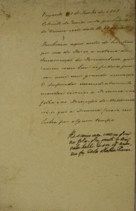 Carta à D. João VI (1767 – 1826) datada de 11 de junho de 1817, mas que chegou em 25 de junho do ...