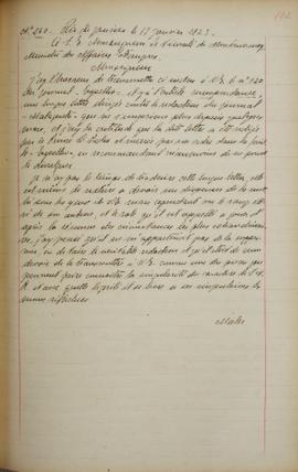 Despacho de 17 de janeiro de 1823, de Jean-Baptiste Maler (s.d.), Cônsul-geral da França no Brasi...