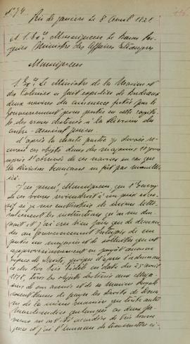 Despacho enviado por Jean-Baptiste Maler (s.d.) para Étienne Denis Pasquier (1767-1862), em 8 de ...