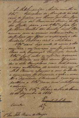 Circular enviada para José Felix Pereira de Bargos em 10 de dezembro de 1825, remetendo os exempl...