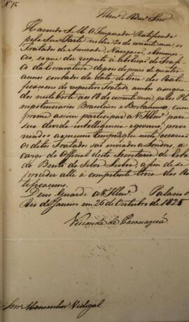 Instrumento de ratificação do Tratado, original, encaminhado por Francisco Villela Barbosa, Visco...