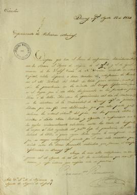 Circular do Departamento de Relações Exteriores enviada por Bernardino Rivadavia (1780-1845) ao a...