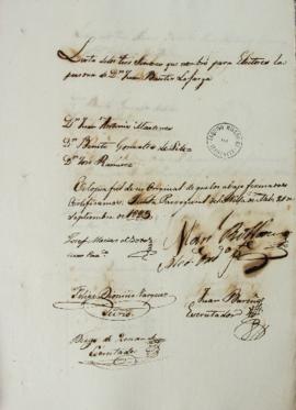 Lista de 21 de setembro de 1823 contendo os nomes dos eleitores da Vila de Melo: Juan Antônio Mar...