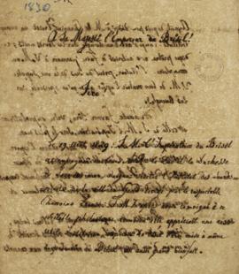 Carta encaminhada ao Imperador D. Pedro I (1798-1834), relata que em 19 de agosto de 1829, a Impe...