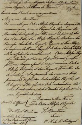 Nota diplomática de 7 de maio de 1818, de D. João VI (1767-1826), dirigida ao Príncipe Regente da...