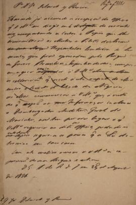 Minuta de nota diplomática dirigida a José Delavat y Rincon (1795 - 1856), com data de 25 de agos...