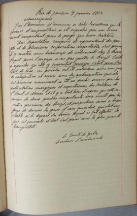 Nota de 9 de janeiro de 1822, de Jacques-Marie Aymard (s.d.-1837), Conde de Gestas, na qual comun...