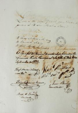 Lista de 21 de setembro de 1823 contendo os nomes dos eleitores da Vila de Melo: Juan Antônio Mar...