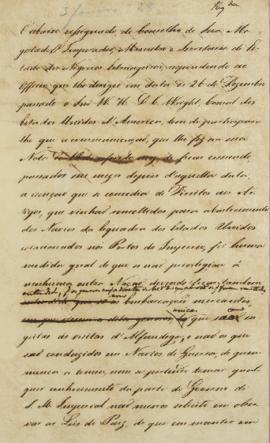 Minuta de 3 de janeiro de 1828, do Conselho do Imperador, ministro e secretário de estado dos neg...