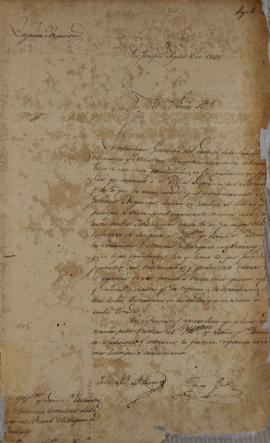 Ofício enviado por Juan Baleasci e Tomás Guido (1788- 1866) para o Marquês de Aracaty (s.d.-1838)...