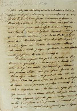 Ofício de Luis José de Carvalho e Melo (1764-1826) para José Valentim Gomez (s.d.) datado do dia ...