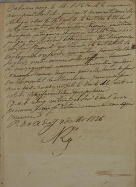 Minuta de despacho de 9 de setembro de 1826, do conselheiro, ministro e secretário de Estado dos ...