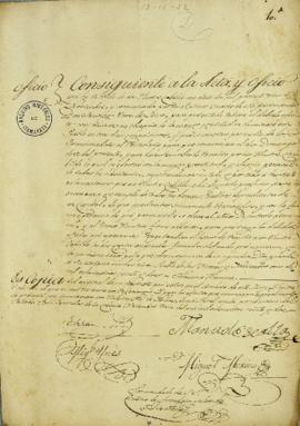 Ofício de 11 de novembro de 1822 sobre a adesão da Vila de Vívoras ao Império Brasileiro. Assinad...