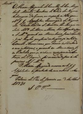 Ofício de 3 de abril de 1821, de Silvestre Pinheiro Ferreira (1769-1846), ministro e secretário d...