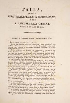 Impresso original do discurso do Imperador D. Pedro I (1798-1834) na abertura da Assembléia Geral...