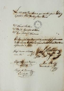 Lista de 21 de setembro de 1823 contendo os nomes dos eleitores da Vila de Melo: Manuel Rollano, ...