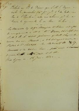 Bilhete enviado ao Barão de Daiser, em 15 de Junho de 1830, informando que o Imperador designou o...