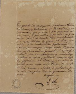 Decreto de Lucas José Obes (1782-1838) convocando os habitantes de Montevidéu a se apresentarem e...