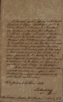 Oficio enviado por Wenzel Philipp Leopold (1784-1851), Barão de Mareschal, em 13 de fevereiro de ...