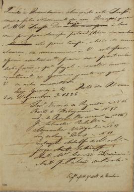 Circular enviada em 02 de dezembro de 1825, para Antônio Visconde de Resende, Luiz de Souza Dias ...