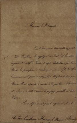Oficio de Wenzel Philipp Leopold (1784-1851), Barão de Mareschal, a João Severiano Maciel da Cost...