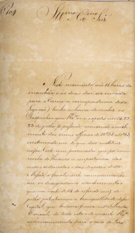 Ofício original enviado por Eustáquio Adolfo de Mello Mattos (1795-s.d.), para Francisco Carneiro...