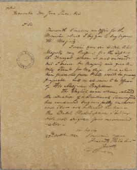 Ofício de 23 de outubro de 1822, enviado por David Jewett (1772-1842) a Lucas José Obes (1782-183...