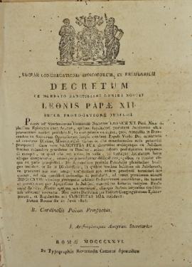 Bula informando a prorrogação do Jubileu, datado em 21 de junho de 1826 em Roma.