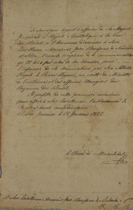 Despacho enviado pelo Barão de Mareschal a José Bonifácio de Andrade, em 22 de janeiro de 1822, c...
