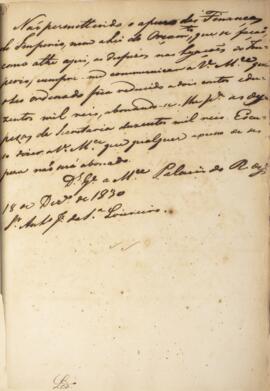 Despacho original enviado para Antônio José da Silva Loureiro (1790-1848), com data de 18 de deze...