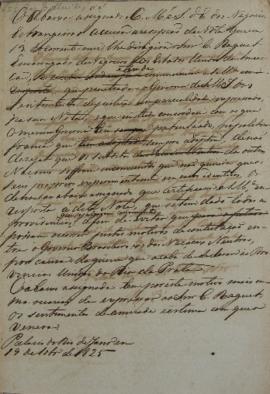 Minuta de despacho de 19 de dezembro de 1825, do ministro e secretário de Estado dos negócios est...
