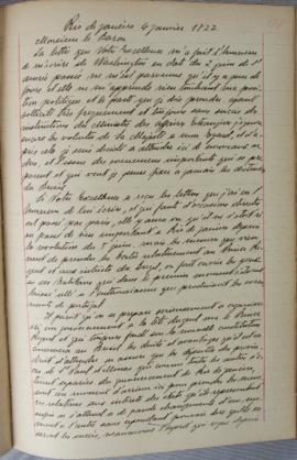Carta de 4 de janeiro de 1822, de Jacques-Marie Aymard (s.d.-1837), Conde de Gestas, endereçada a...