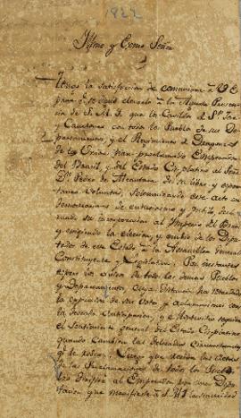 Ofício de 26 de outubro de 1822, enviado por Tomás García de Zuñiga (1780-1843) para José Bonifác...
