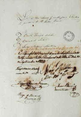 Lista de 21 de setembro de 1823 contendo os nomes dos eleitores da Vila de Melo: Benito Gonzales ...