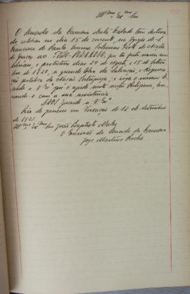 Carta de 12 de setembro de 1821, escrita pelo escrivão do Senado da Câmara, José Martins Rocha, e...