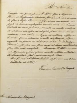 Relatório original, enviado por Francisco Carneiro de Campos, Visconde de Alcântara (1765-1842), ...
